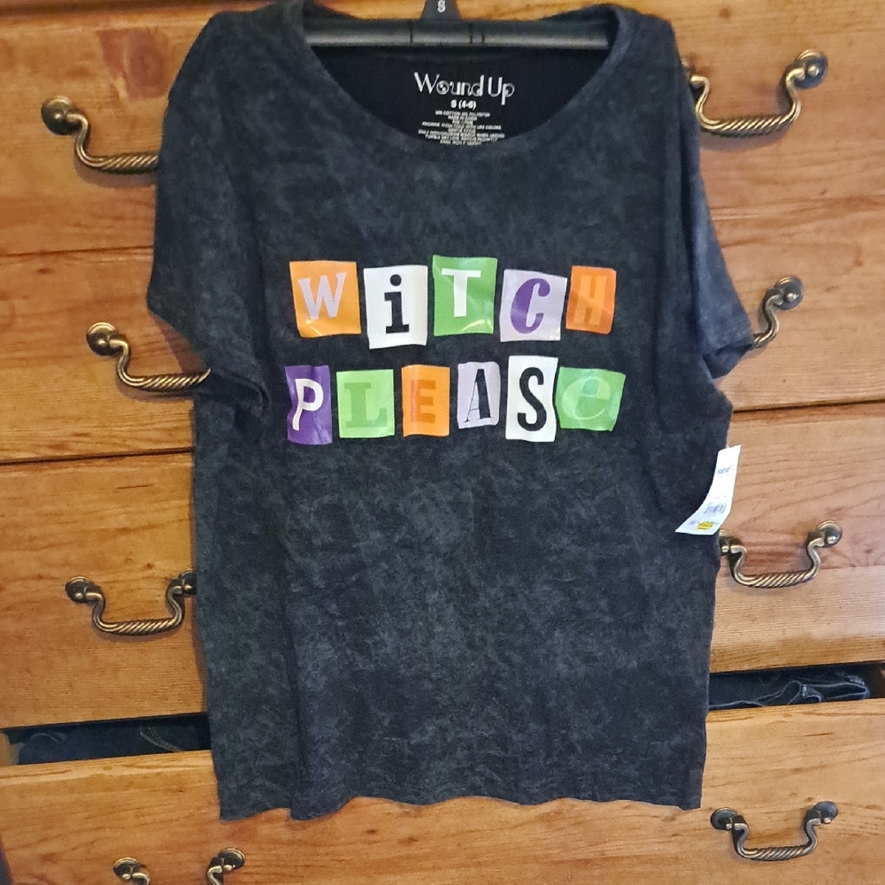 Wound Up Black T-Shirt with Colorful 'Witch Please' Design